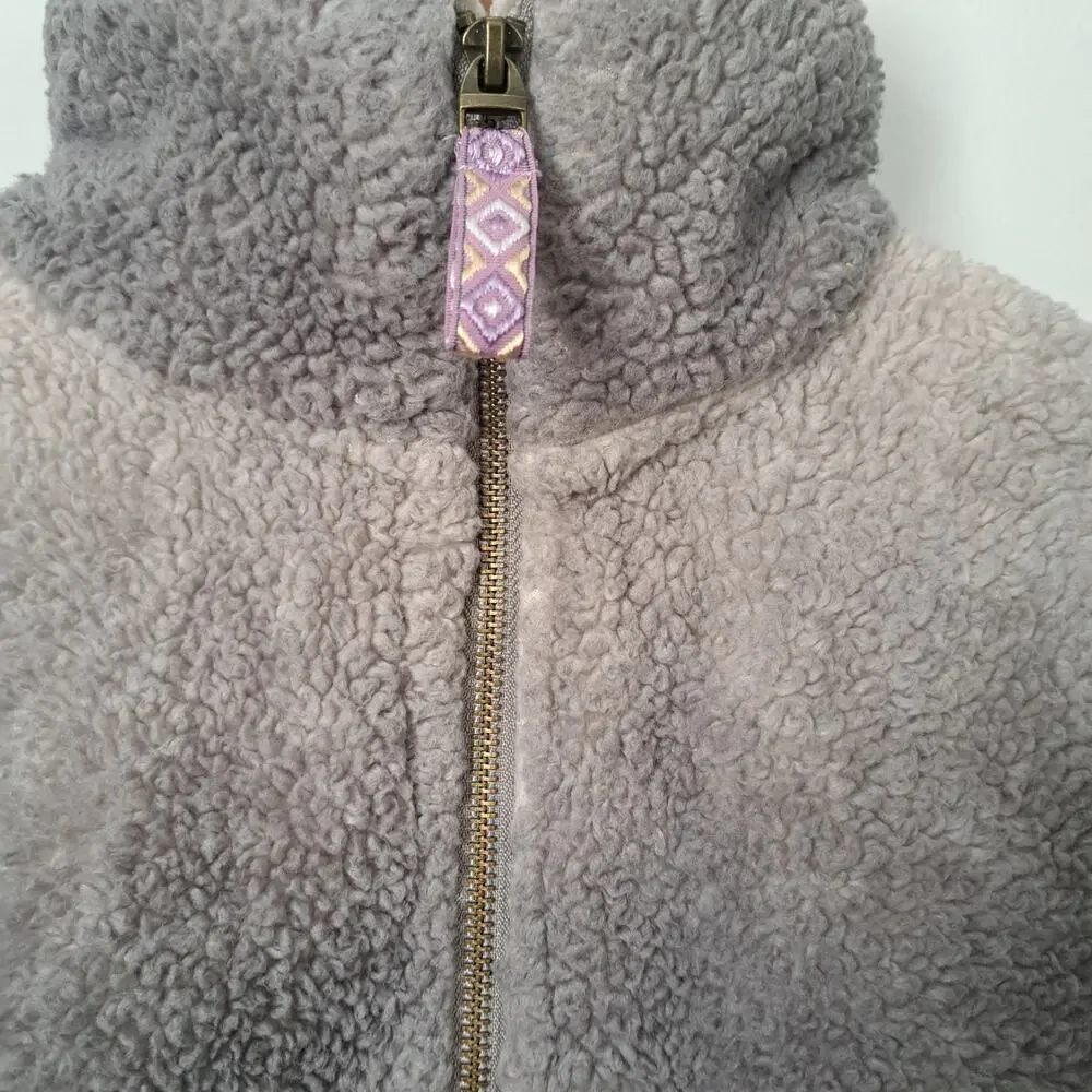 Simply Southern Ombre Sherpa 1/4 Zip Pullover Jacket Gray Women's Medium